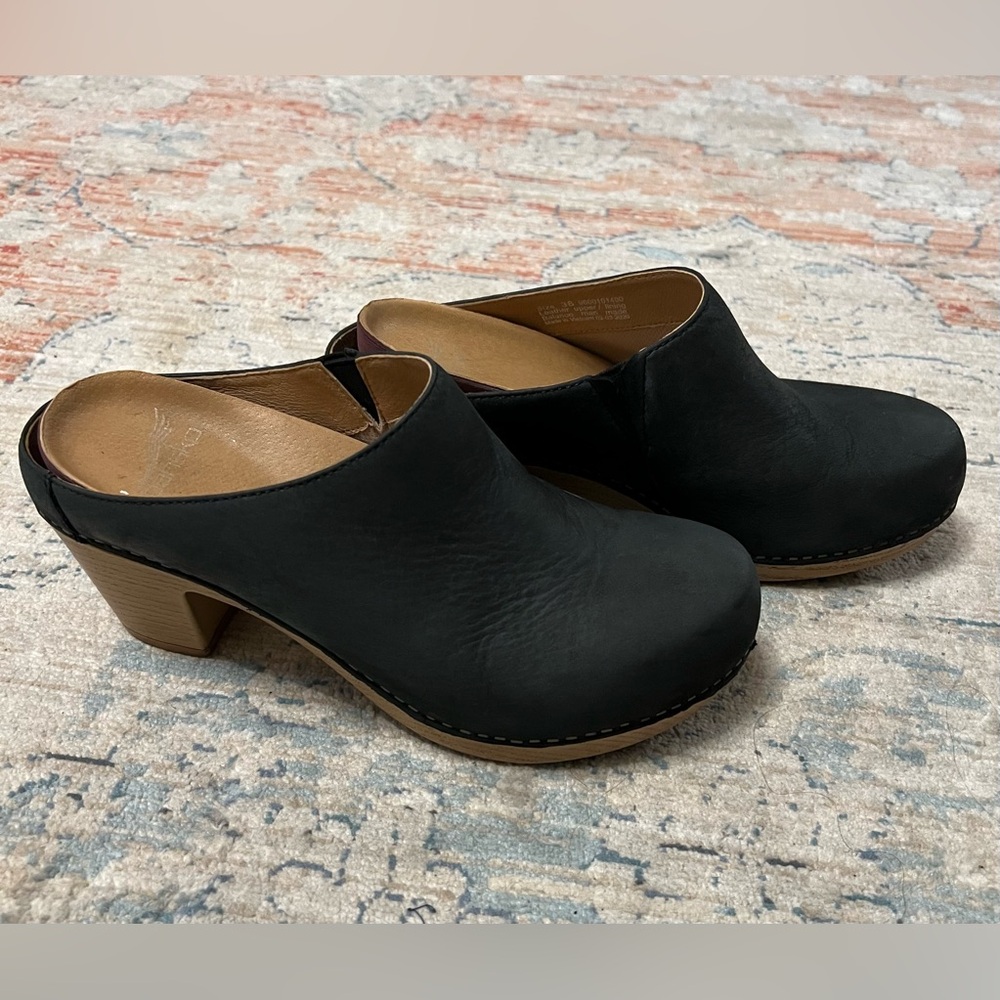 Dansko Black Leather Mules